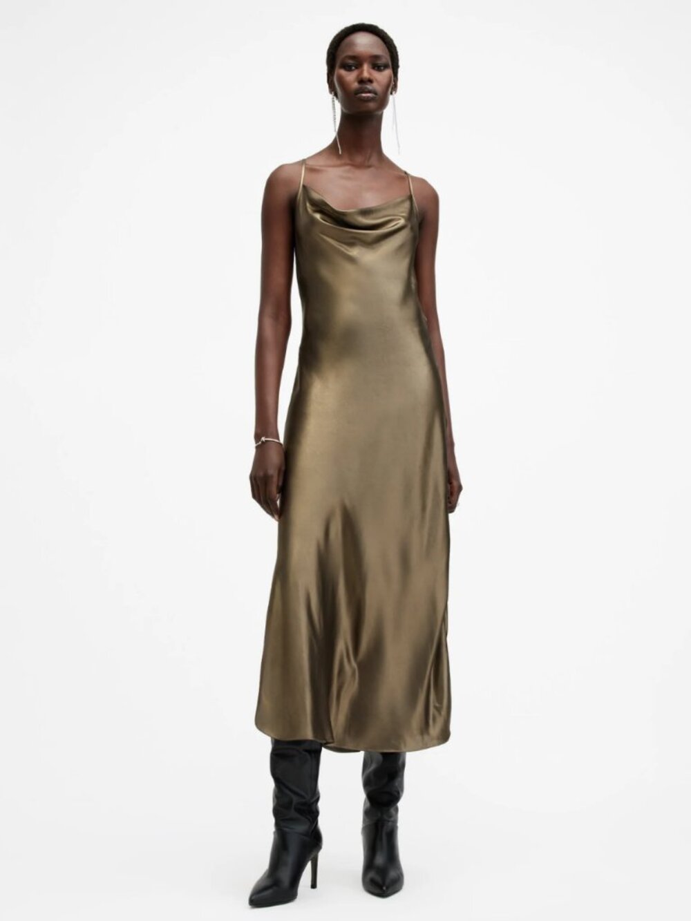 AllSaints Hadley Metallic Satin Slipdress